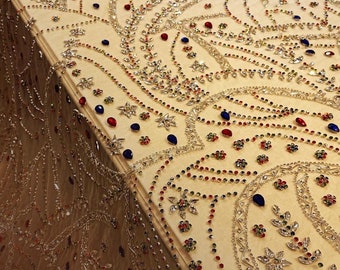 Hand-Embroidered Rhinestone Tulle Fabric: Bridal, Evening Gown, Couture