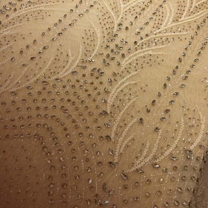 Lavish Hand Beaded Fabric with Branch Box Design – Luxury Couture Fabric for Gowns, Dresses, Bridal Wear