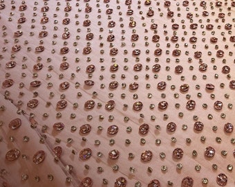 Timeless Handcrafted Pink Tulle Fabric with Shimmering Rhinestone for Bridal, Evening & Couture Design