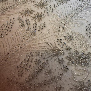 Exquisite Pearl Lace with Rhinestones | Elegant Hand Embroidered Fabric for Dresses