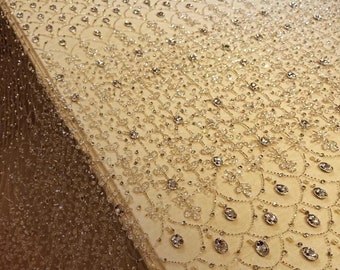Elegant Wave Silver Rhinestone Tulle Fabric