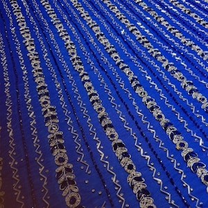 Luxurious Handmade Tulle Fabric with Cascading Linear Design for Wedding and Party Dresses