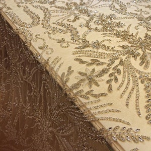 Royal Hand Beaded Rhinestone Fabric | Luxurious Crystal Embroidered Mesh for Dresses