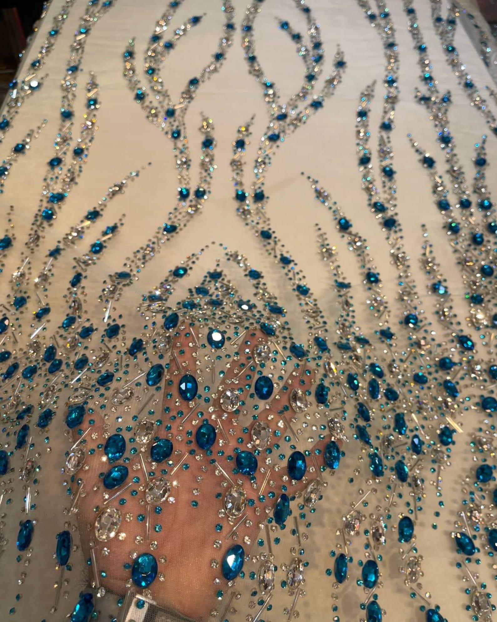 Faux Rhinestone Pattern Shining Rhinestone on Mesh Fabric | Chic Hand Beaded Fabric for Wedding ...