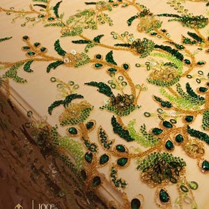 Painting Inspired Floral Hand-Embroidered Mesh Fabric