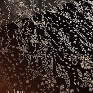 Fashion-Forward Hand Embellished Rhinestone Mesh Tulle Fabric