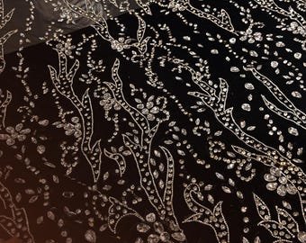 Fashion-Forward Hand Embellished Rhinestone Mesh Tulle Fabric