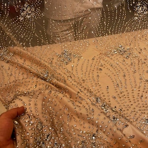 Lustrous Glittering Rhineston Embellished Tulle Mesh