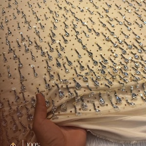 Sleek Teardrop Rhinestone Fadeaway Runway-Inspired Mesh Fabric for Couture