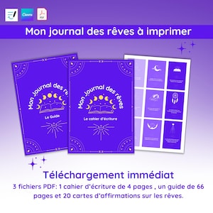 Mon journal des rêves cahier d'écriture + guide + cartes affirmations des rêves, interprétation des rêves, tracker, pdf, digital, goodnotes