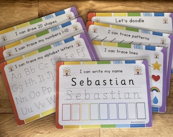 Personalised handwriting learning to write laminated starter pack |trace name|preschooler|early years|name writing|educational|pen control|