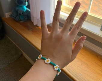 Teal/Green flower bracelet