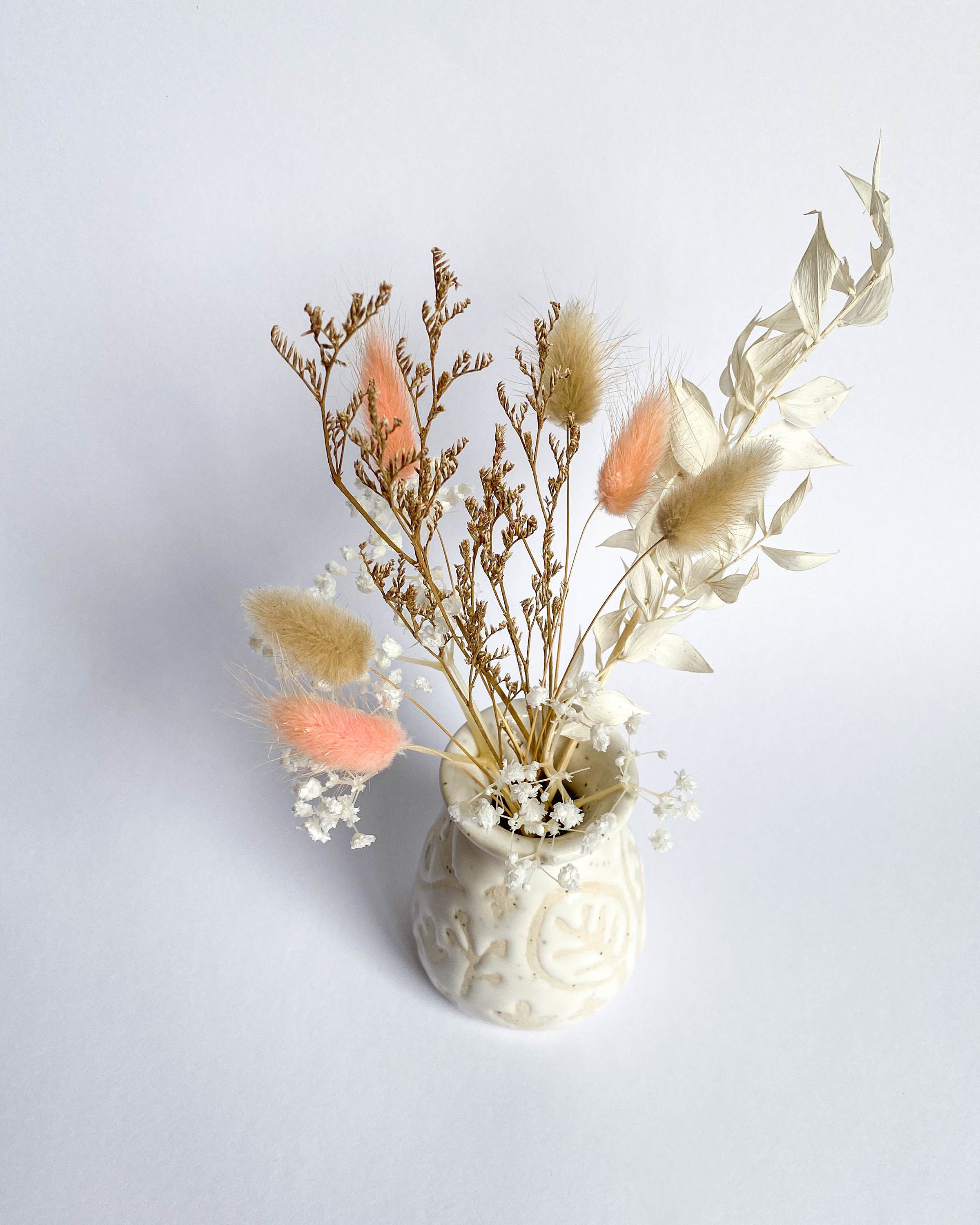 White Ceramic Bud Vase with dried flower arrangement Etsy