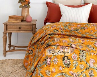 Summer Kantha Quilt Comforter Bedspread Bedcover Throw Blanket Coverlet Modern Handmade Cotton Indian Lightweight Queen Sized Quilt for Sale