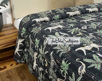 Jungle Safari Cotton Summer Quilt Comforter Throw Blanket Bedspread Coverlet Modern Handmade Indian Lightweight Queen Sized Quilts for Sale