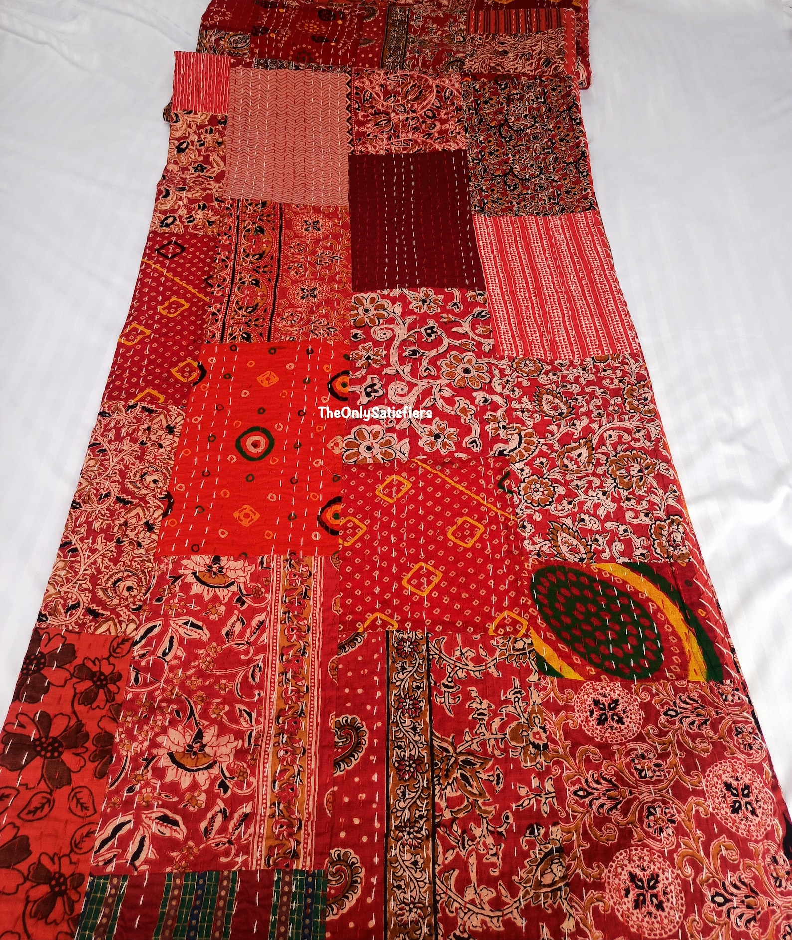 Red Patchwork Kantha Quilt Throw Blanket Bedspread Bedcover Etsy