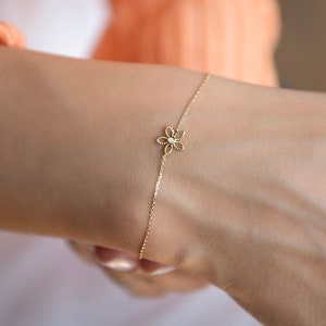 14k Solid Gold Flower Bracelet | Gold Daisy Bracelet | Elegant Gold Bracelet | Gold Floral Bracelet | Yellow Rose White Gold | Jewelry