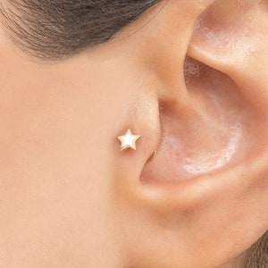 14k Solid Gold Star Flat Back Earring | Colorful Star Screw Back Stud | Mix and Match Earring | Gold Ear Piercing | Dainty Gold Earring