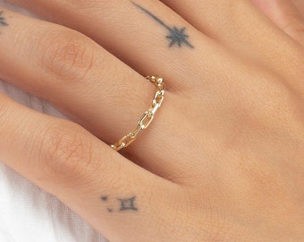 14k Solid Gold Link Promise Ring | Knot Statement Ring | Dainty Gold Rope Ring | Daily Wear Ring | Yellow Rose White Gold | Dainty Jewelry