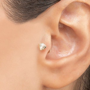 14k Solid Gold 16G Sea Shell Ear Piercing Flat Back Stud Minimalist Earring Gold Tragus Conch Stud Cartilage Ear Piercing image 1