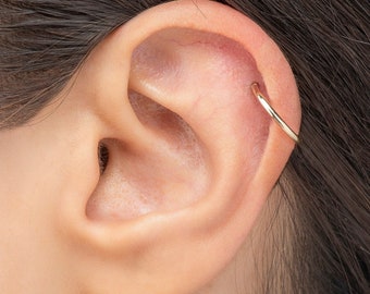 14k Solid Gold 14 MM 16g Hoop Clicker Piercing | Single Clicker Earring | Gold Hinge Hoop | Gold Ear Piercing | Minimalist Earring