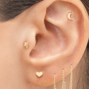 14k Solid Gold 16G Star Flat Back Earring | Gold Screw Back Piercing | Gold Tragus | Conch Stud | Gold Cartilage | Gold Ear Piercing