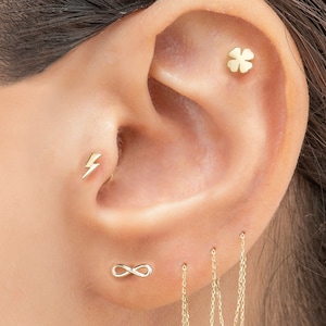 14k Solid Gold 16G Eternity Flat Back Earring | Infinity Gold Ear Piercing | Gold Tragus | Helix Stud | Conch Stud | Gold Ear Piercing