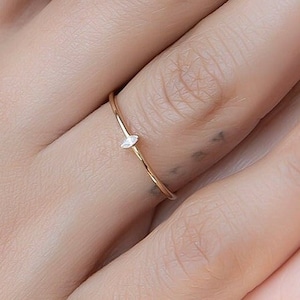 14k Solid Gold Marquise Wedding Band | Dainty Marquise Gold Ring | Tiny Gold Ring | Minimalist Promise Ring | Gold Statement Ring | Gifted
