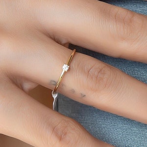 14k Solid Gold Round Solitaire Ring | Dainty Wedding Band | Tiny Promise Ring | Dainty Statement Ring | Personalized Color Gold Ring