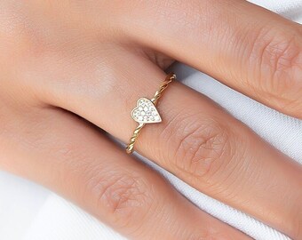 14k Solid Gold Heart Ring | Full of Heart Gold Ring | Dainty Gold Ring | Modern Design Promise Ring | Daily Wear Rings | Personizer Rings