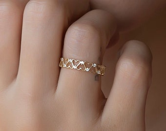 14k Solid Gold Heart Eternity Ring | Eternity Ring | Heart Promise Ring | Dainty Stacking Gold Ring | Daily Wear Ring | Personizer Rings