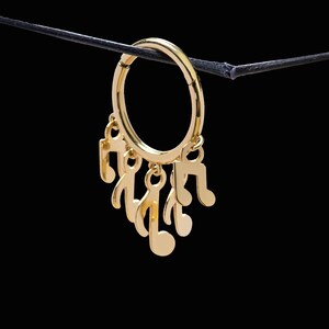 Artful Music Note Gold Hoop Piercing in 14k Solid Gold | 13MM Hoop Piercing | 16g Hinge Hoop Earring | Art Piercing | Stylish Gift for Her