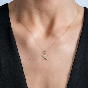 Asymmetric Star CZ Necklace for Women in 14K Solid Gold | Chance Star Necklace | Dainty Celestial Necklace | 14K Gold Jewelry | Gift for Her