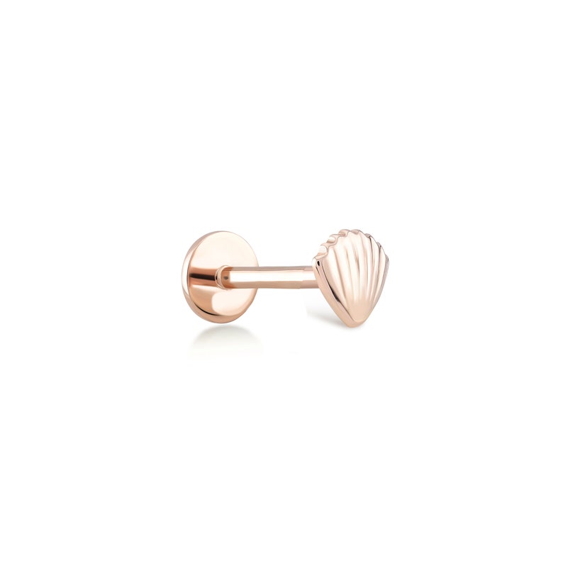 14k Solid Gold 16G Sea Shell Ear Piercing Flat Back Stud Minimalist Earring Gold Tragus Conch Stud Cartilage Ear Piercing image 4