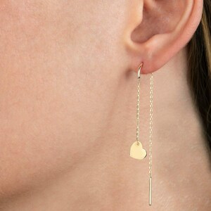 14k Solid Gold Dangle Heart Earrings, Dainty Gold Heart Earrings, Heart Dangle Gold Earring, Gold Earring, Gold Anniversary, Christmas Gift image 2