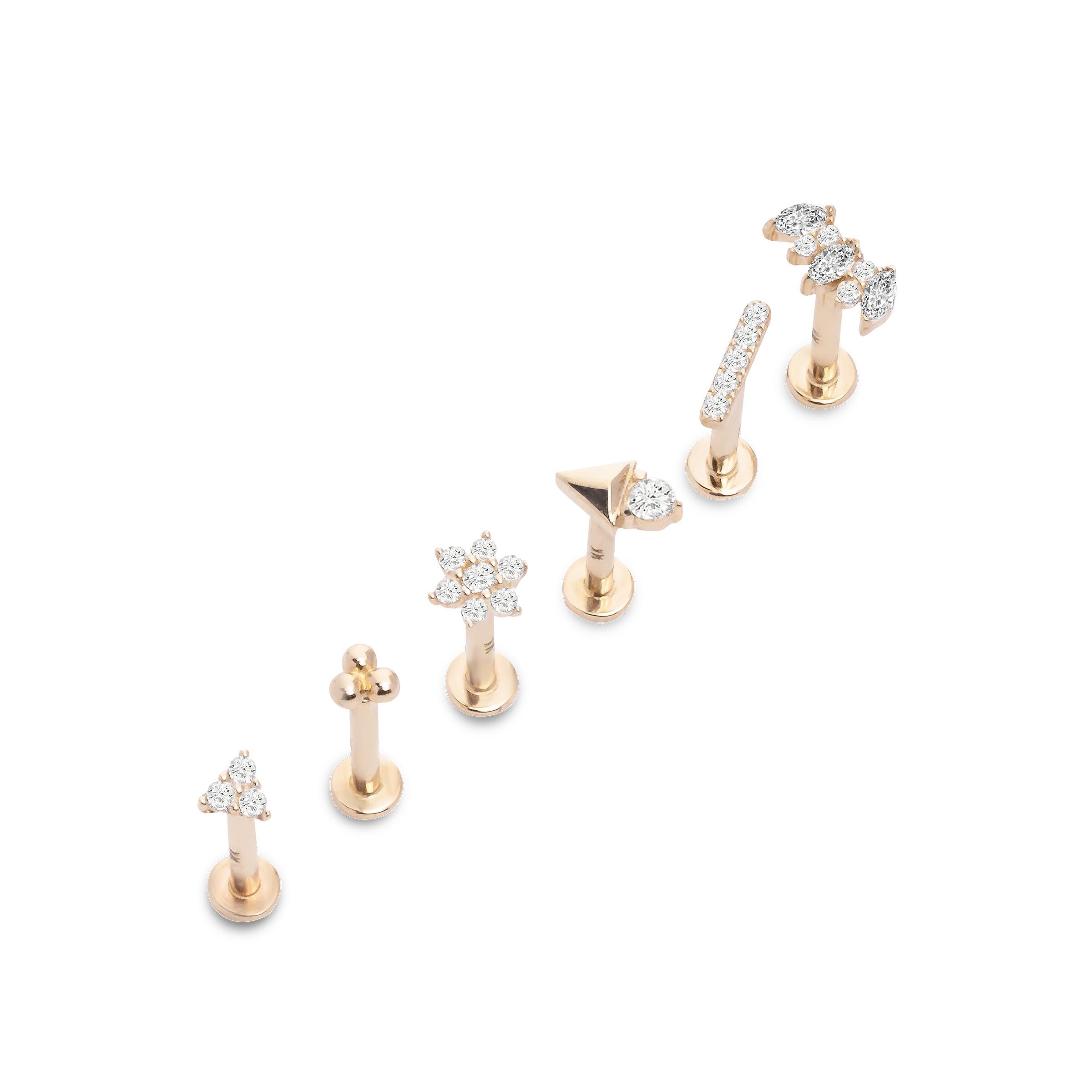 Triple Ball Piercing 14K Solid Gold | Minimal | Tiny Ball Ear Stud 