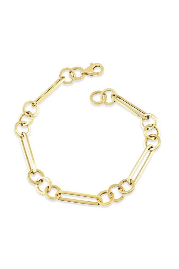 14k Design Bracelet / Link Big Hoop Gold Bracelet / 14k Gold - Etsy