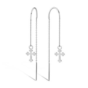 Boucles D'Oreilles Pendantes Chaîne Noire Et Croix Argent - 2 Pouces (5 Cm) - Fermoir à Crochet - Occasion