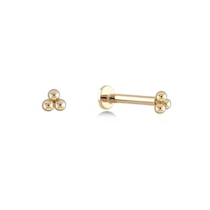 Triple Ball Piercing 14K Solid Gold | Minimal | Tiny Ball Ear Stud | Gold Tragus | Flat Back Stud | Earlobe | Conch | Helix | Gusto