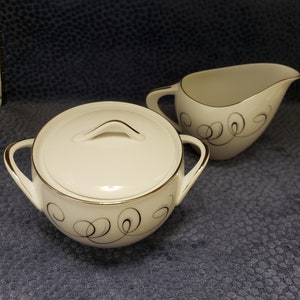 Style House Fine China, Rhythm Pattern Made in Japan Creamer and Sugar Bowl