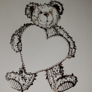 Lot of 2 Vintage Bear Rubber Stamps on Wooden Blocks, 1 Holding Heart, 1 Gardner