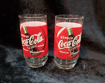 Vintage Coca-Cola Water Glasses, Tumblers 1997, Coke, Both English & French