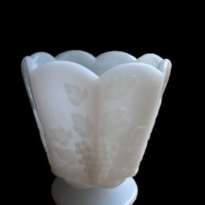 Vintage Milk Glass Candy/Vase Pedestal Dish Grape and Leaf Design