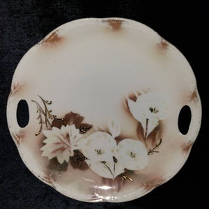Antique German Porcelain Cake Plate with Cut Out Handles