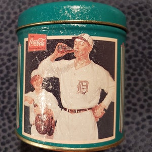 Vintage 1993 Detroit Tigers Coca Cola Green Metal Tin, Canister, Bristolware