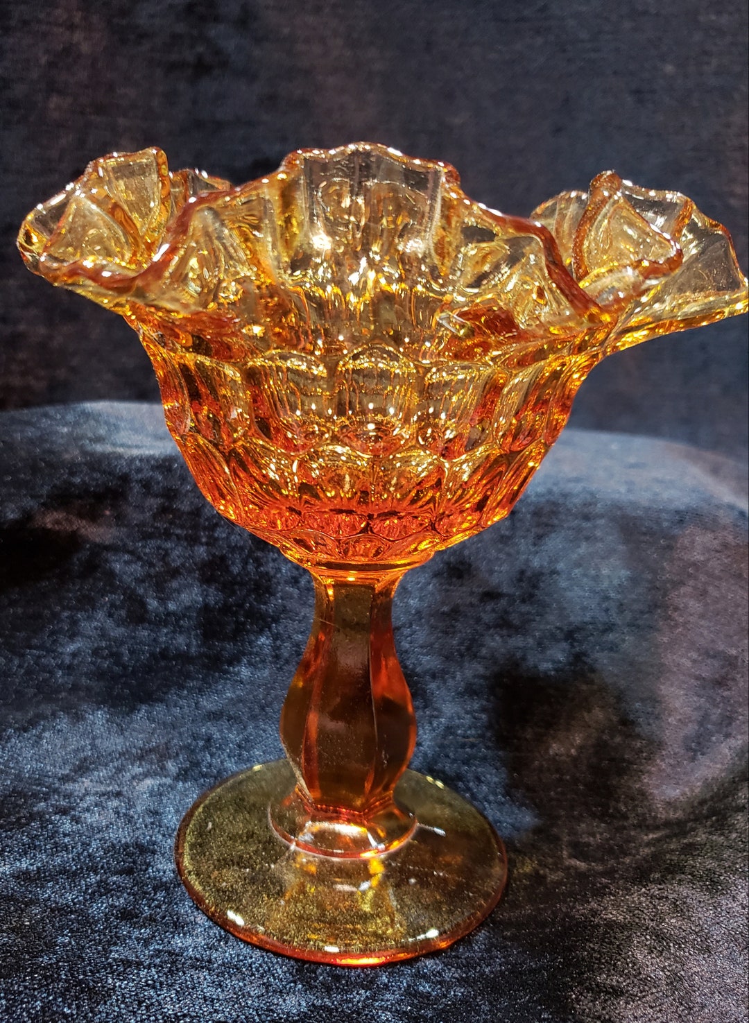 Vintage Ruffle Edge Glass Tri-mold Pedestal Candy/compote Dish Amber - Etsy