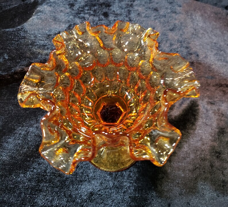 Vintage Ruffle Edge Glass Tri-mold Pedestal Candy/compote Dish Amber - Etsy