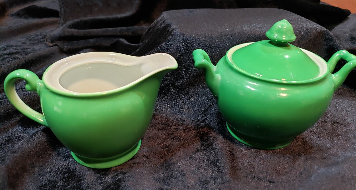 Vintage Green Sugar Bowl y Creamer Made in Japan Etsy España