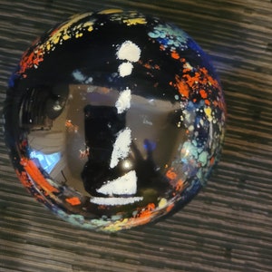 Vintage Art Glass Paperweight, Deep Cobalt Blue with Multicolor Bubbles Around the Circumference