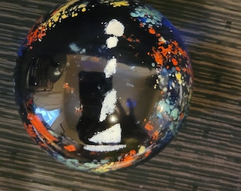 Vintage Art Glass Paperweight, Deep Cobalt Blue with Multicolor Bubbles Around the Circumference